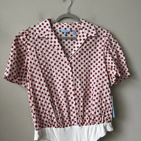 NWT Draper James RSVP short sleeve collar shirt bodysuit with covered buttons XL - Picture 1 of 12